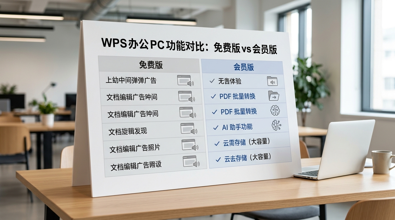 WPS电脑版免费版和会员版功能对比